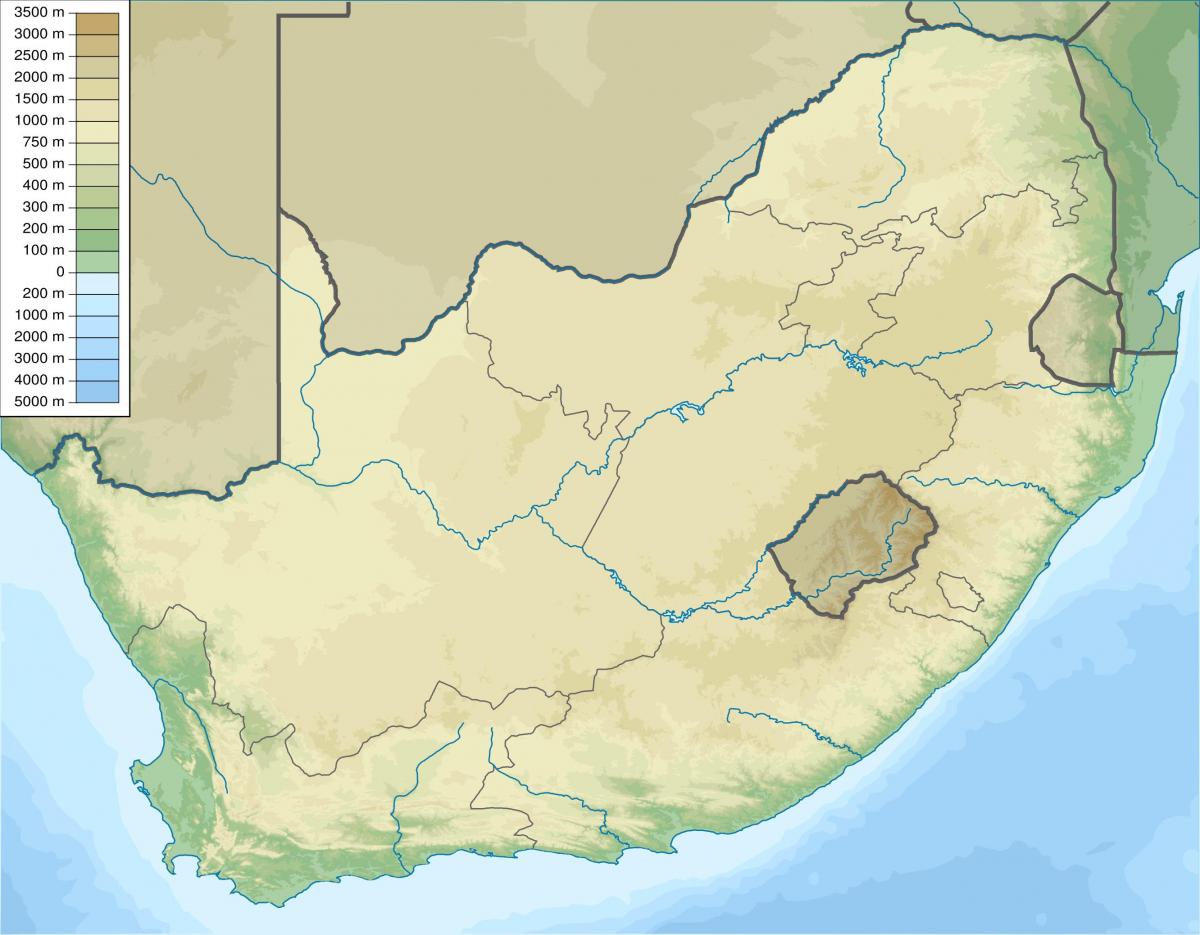 Carte du relief de l'Afrique du Sud