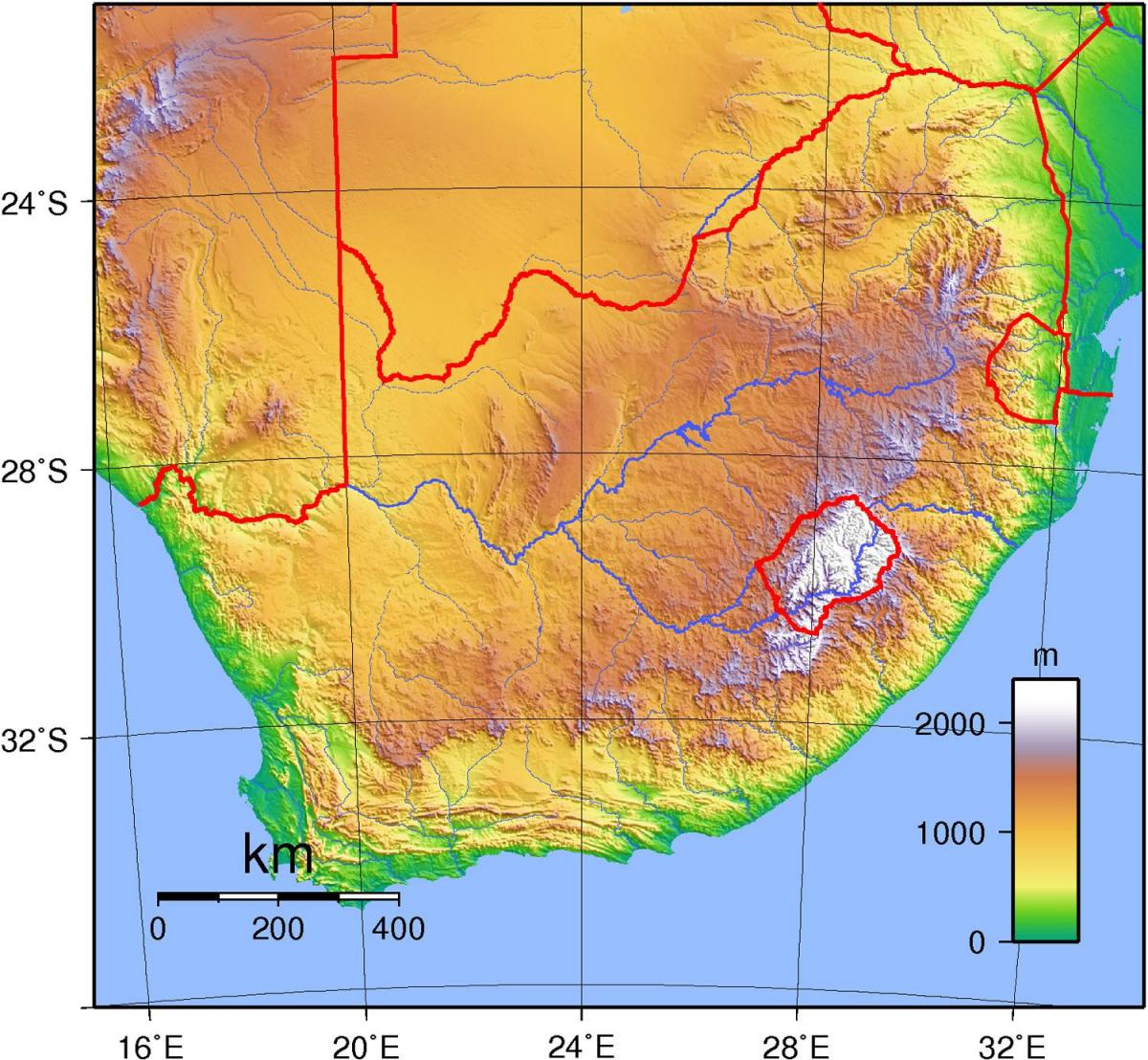 Carte topographique de l'Afrique du Sud
