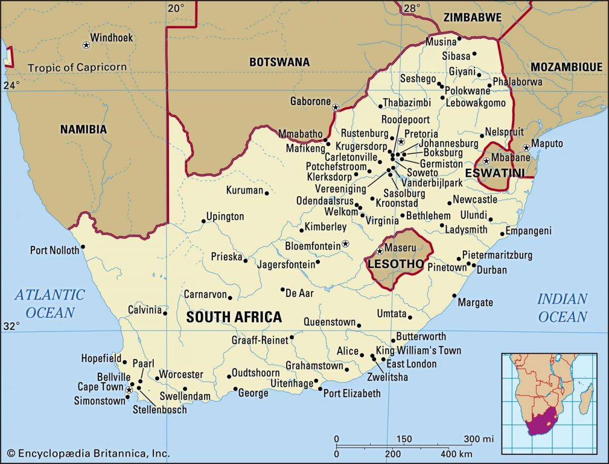 L'Afrique du Sud sur une carte
