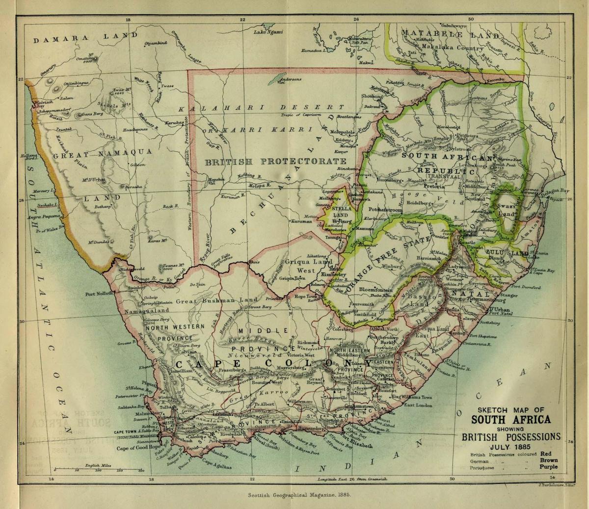 Carte historique de l'Afrique du Sud