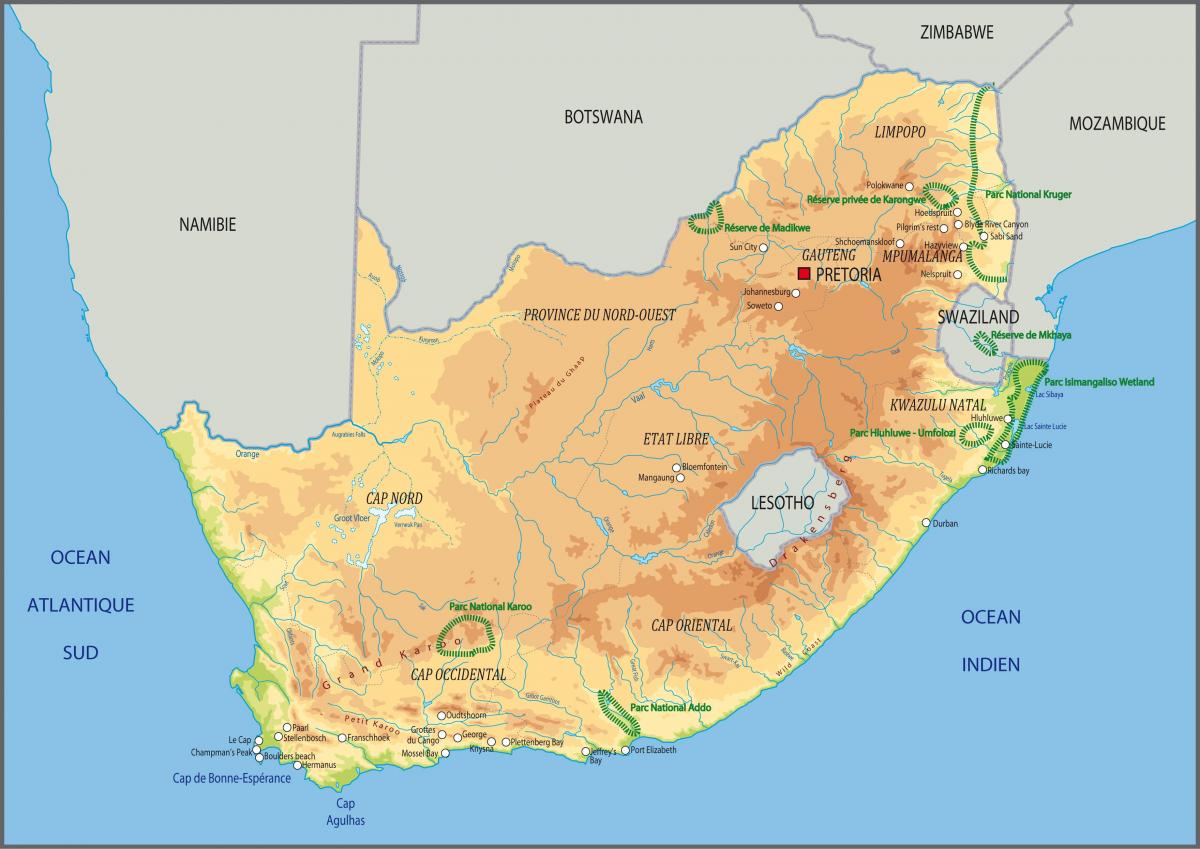 Afrique du Sud carte d'altitude