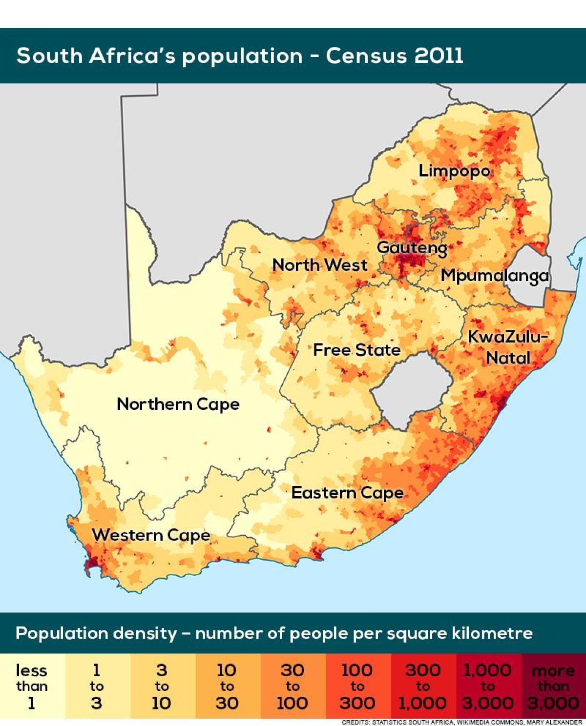 Carte de la densité de l'Afrique du Sud
