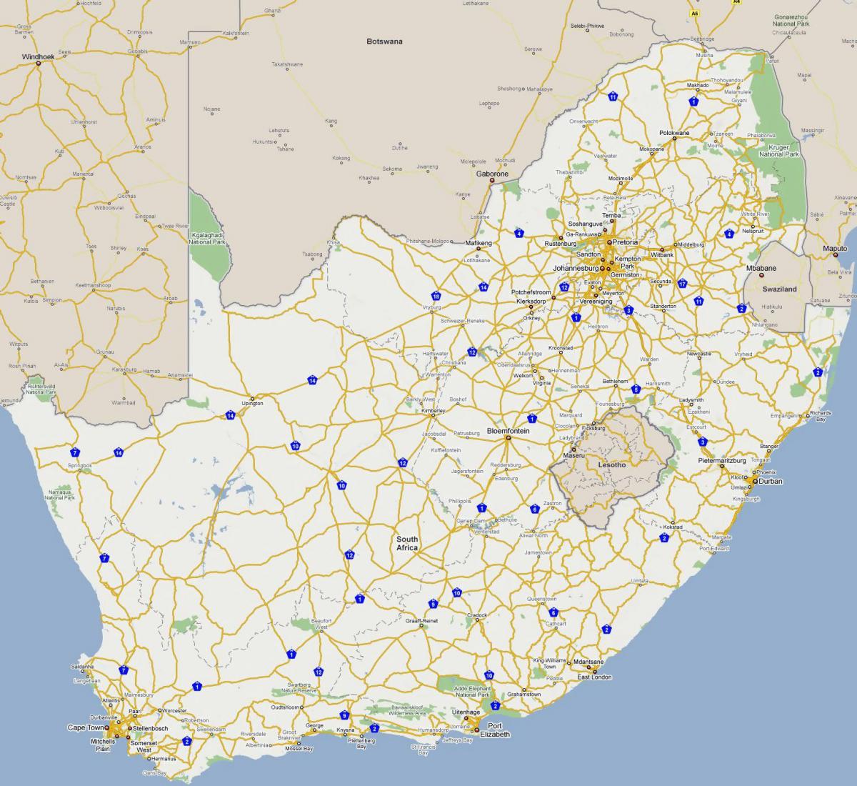 Carte des autoroutes d'Afrique du Sud