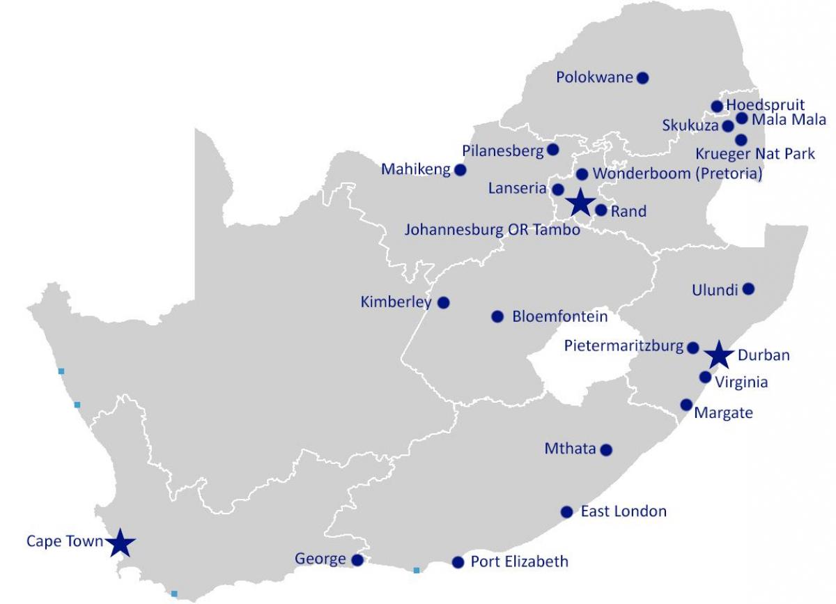 Carte des aéroports d'Afrique du Sud