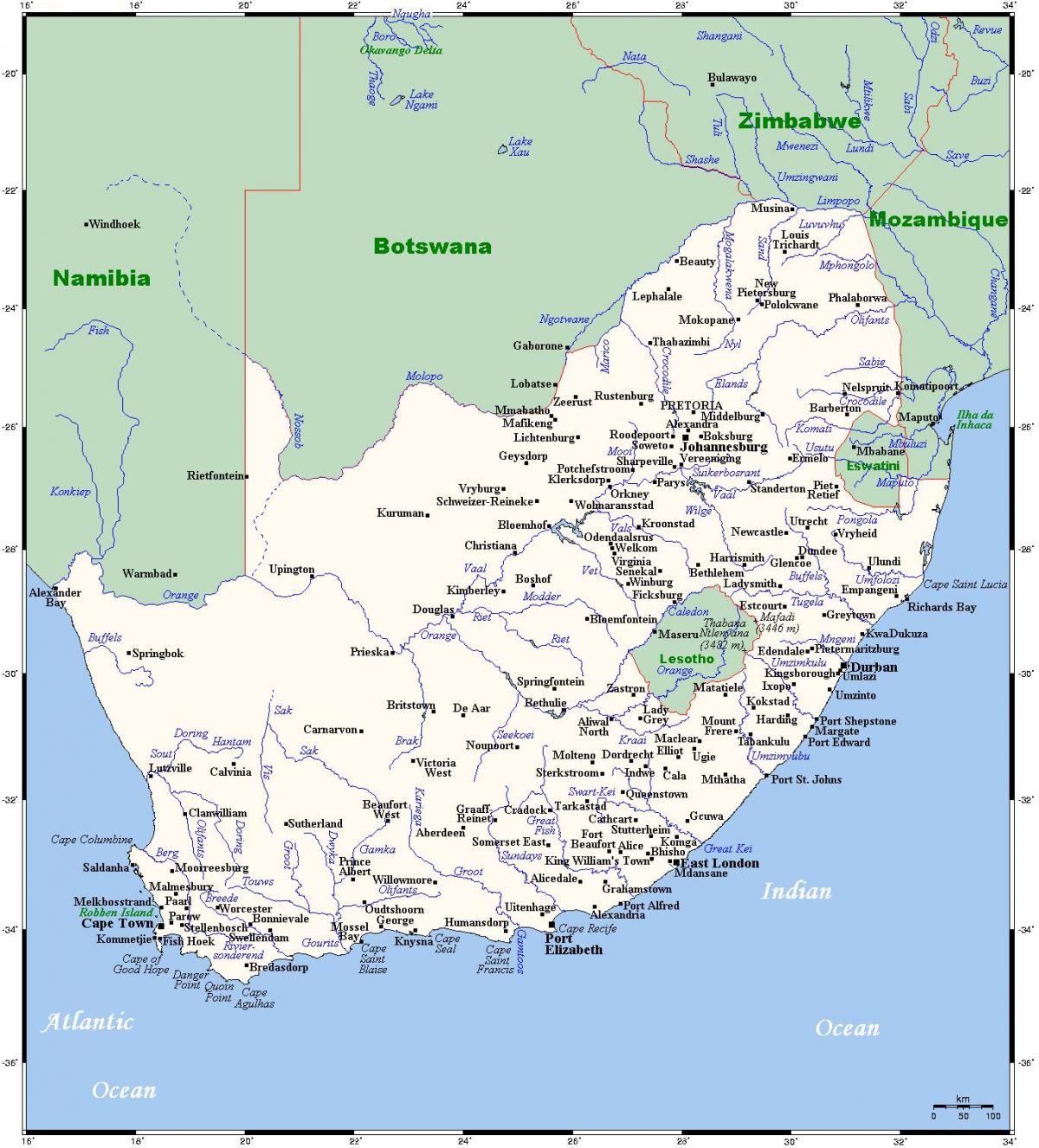 Rivières en Afrique du Sud (carte)