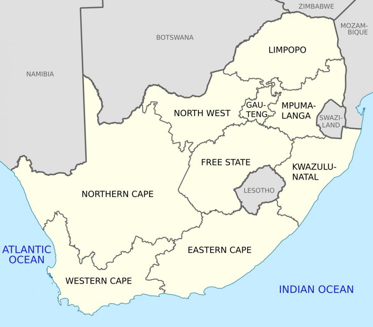 Carte de l'état de l'Afrique du Sud