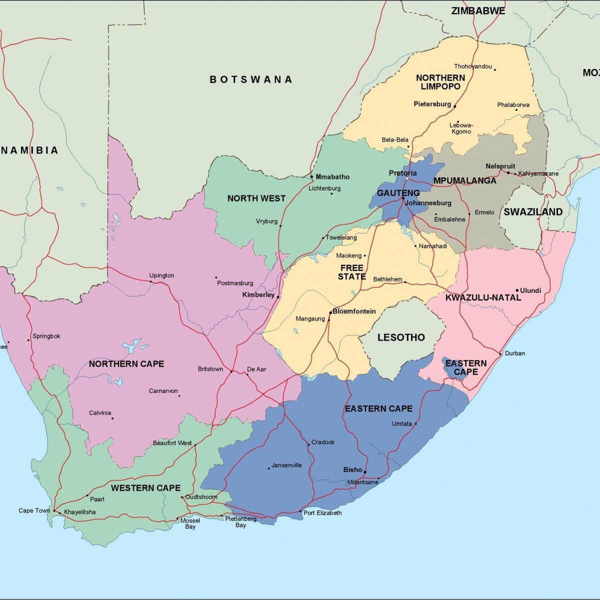 Carte administrative de l'Afrique du Sud