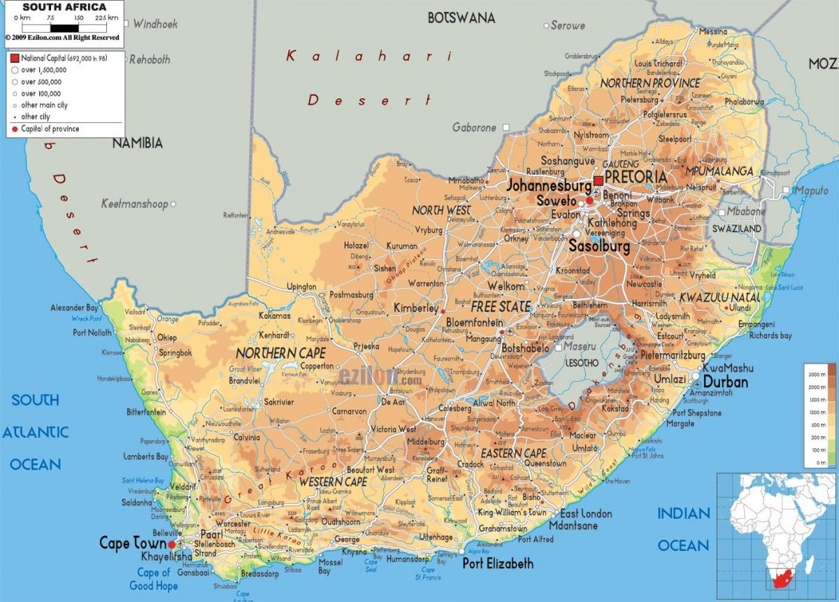Grande carte de l'Afrique du Sud