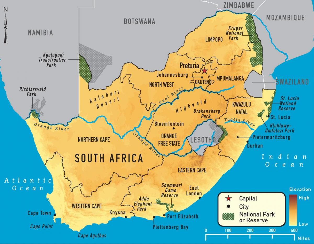 Carte de l'Afrique du Sud et des pays limitrophes